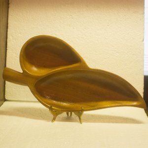 Vintage Monkey Pod Divided Leaf Bowl / 2 Section Divided Wooden Bowl